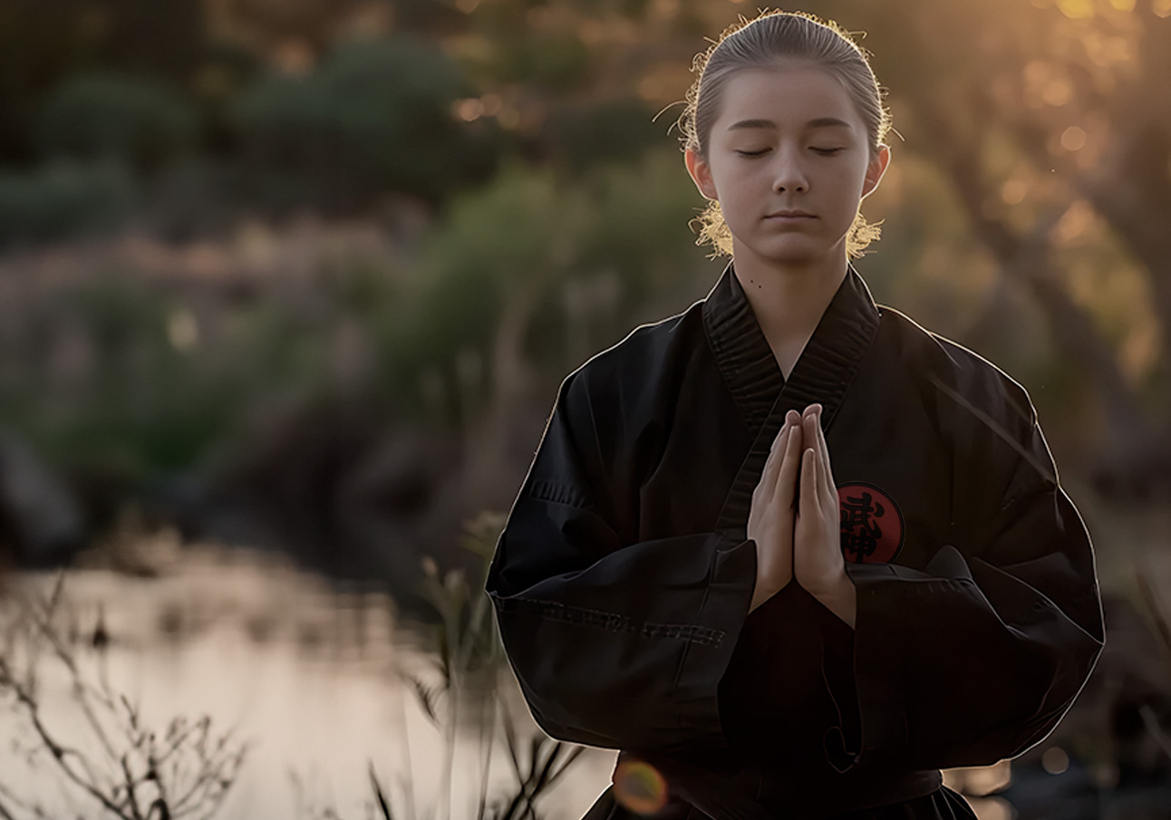Estudiante de Bujinkan Dojo México realizando una meditación
